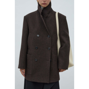 BLOSSOM韩国代购2025秋冬装 时尚大翻领双排扣中长款96羊毛外套女