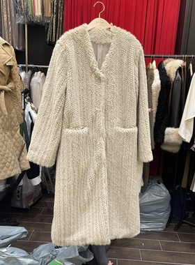 HERISH-HAUTE韩国东大门代购2024秋冬女装时尚毛绒长袖中长款外套