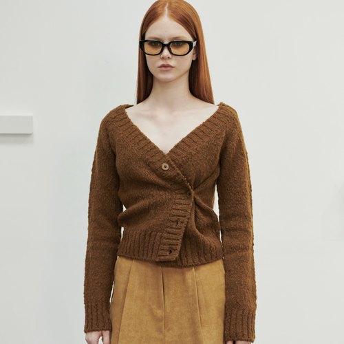 STAGE韩国代2025秋冬新款时尚侧系扣V领长袖针织衫短款长袖开衫女