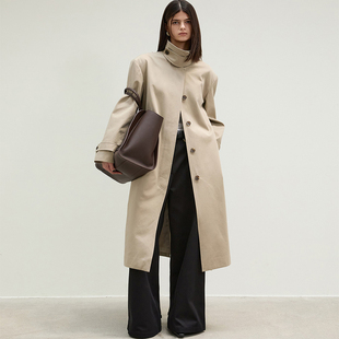 BLOSSOM韩国代购2025秋新款 时尚围巾单排扣宽松中长款风衣外套女