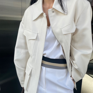 BLOSSOM韩国代购2025春季女装 时尚工装口袋腰带羊毛丝绸外套夹克