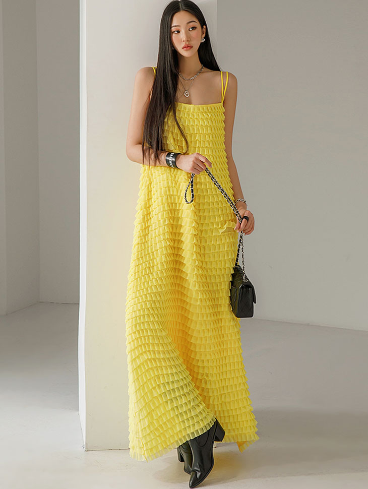 韩国代购DINT荷叶边吊带连衣裙