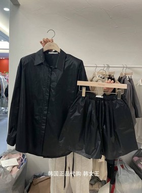 FLORAL / TUESDAY韩国代购2024春款女装 垫肩长袖衬衫+短裤套装