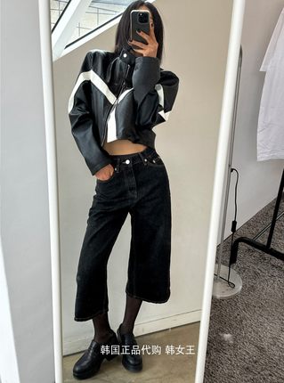 TEMPTING韩国代购2024春款女装百搭时髦宽松高腰牛仔裤七分裤韩货