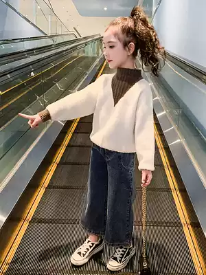 Mink velvet girls sweater autumn and winter 2021 new Korean version plus velvet thickened winter Korean version of children's pullover bottoming shirt