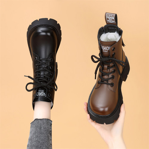 厚底羊毛马丁靴女2025秋冬新款加绒加厚雪地靴防水防滑短靴大码41