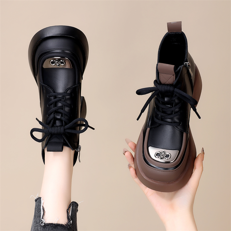 欧货厚底马丁靴女2025新款春秋单靴英伦风小个子高级感黑色小短靴