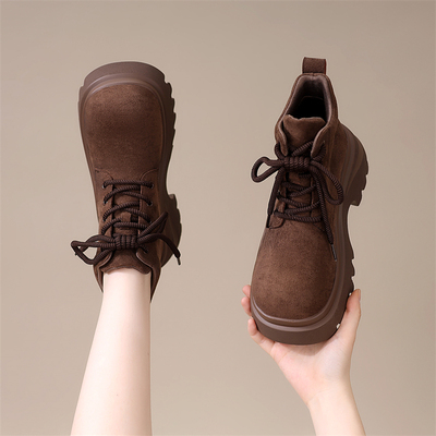 厚底马丁靴女款2025秋冬新款英伦风棉鞋增高加绒翻毛皮短靴小码34