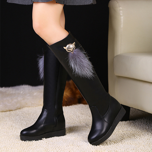 中筒靴女平底春秋单靴休闲女靴子高筒骑士靴冬季 加绒内增高雪地靴