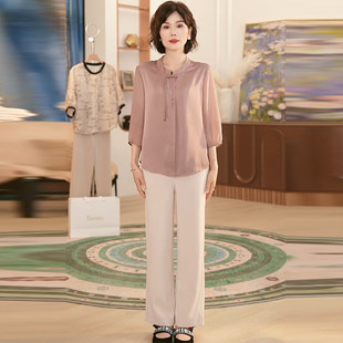 新中式 洋气高贵小衫 中老年女夏季 母亲节T恤国风雪纺上衣 妈妈春装