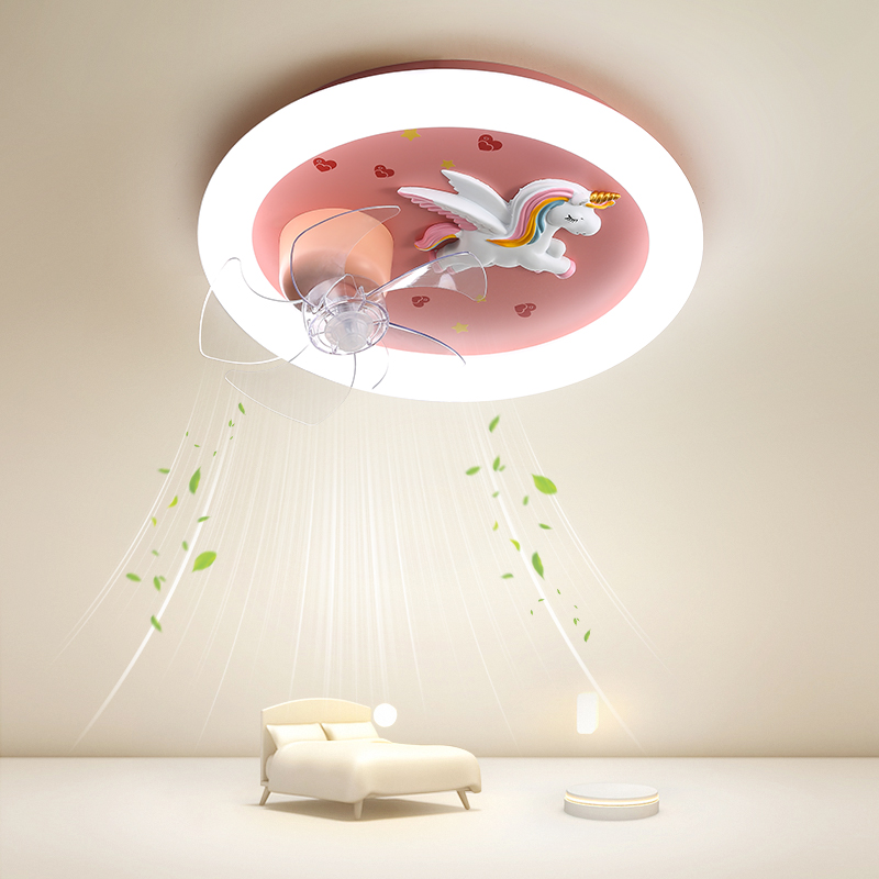 女孩房吊扇灯儿童房吸顶灯摇头男女孩卧室吊扇灯一体全光谱灯护眼