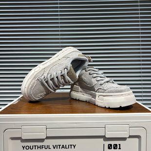 潮牌男鞋休闲风厚底低帮布面板鞋时尚百搭厚底增高日常春季运动鞋