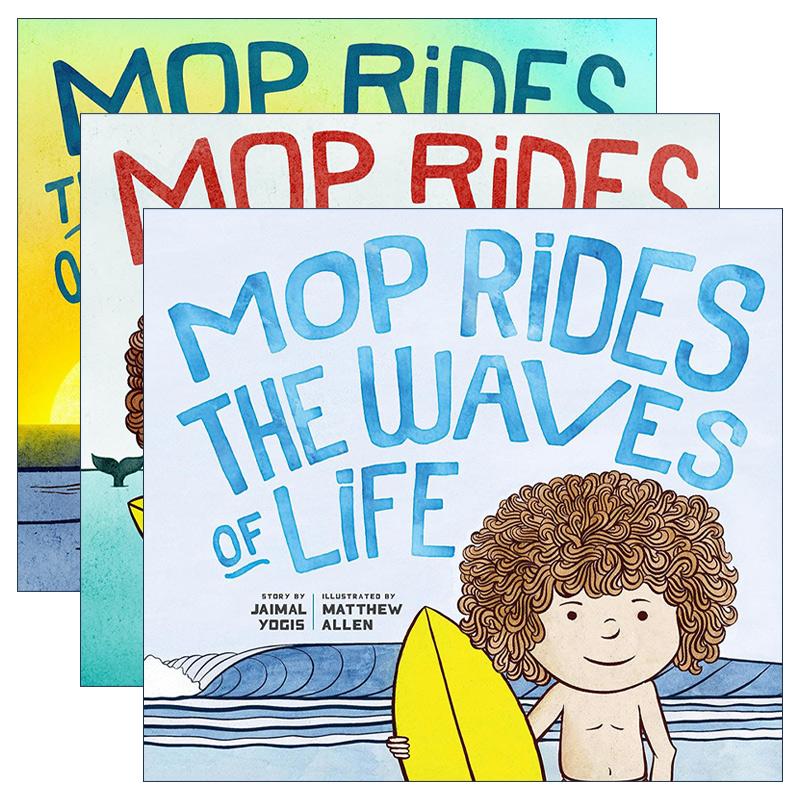 英文原版 Mop Rides the Waves 拖把头驾驭勇气/驾驭变化/乘着生活的波浪系列3册 儿童情绪调节精装绘本 Jaimal Yogis 英文版进口