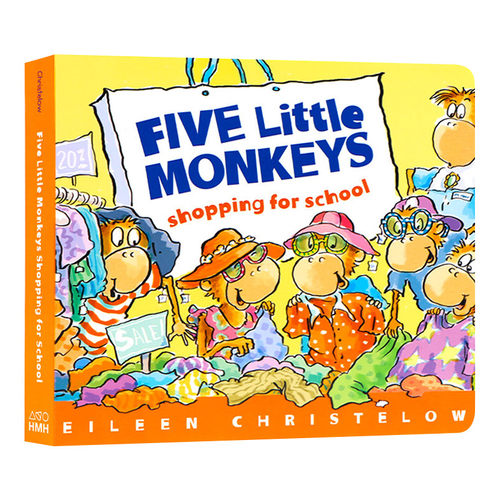 英文原版 Five Little Monkeys Shopping for School 五只小猴子入学购物 纸板书 儿童趣味图画书 廖彩杏书单 英文版 进口英语书