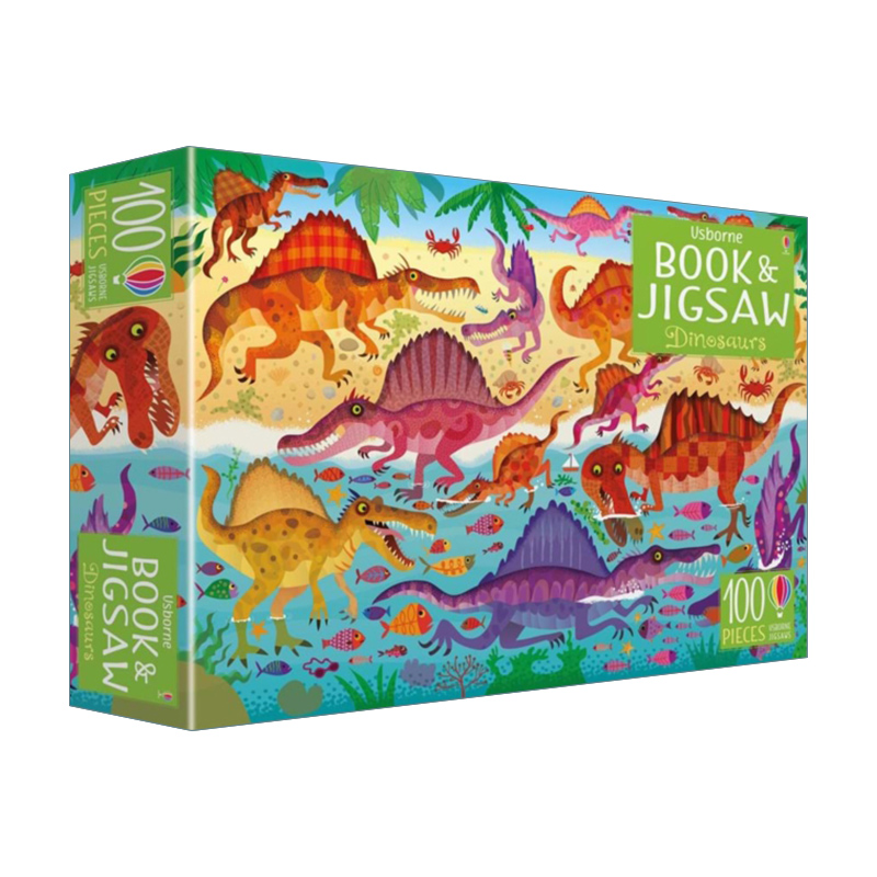 英文原版 Usborne Book and Jigsaw Dinosaurs 尤斯伯恩儿童早教益智游戏 恐龙 100片拼图+绘本 英文版 进口英语原版书籍