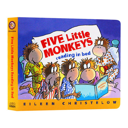 Five Little Monkeys Reading in Bed 五只小猴子在床上看书 纸板书进口原版英文书籍