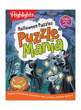 英文原版 Halloween Puzzles Highlights Puzzlemania Activity Books 万圣节谜题 亮点儿童解谜狂热游戏活动书 隐藏图片拼图迷宫