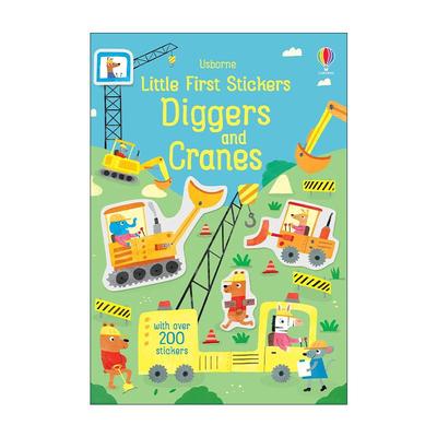 英文原版 Usborne Little First Stickers Diggers and Cranes 挖掘机和起重机 200多张可重复使用贴纸 尤斯伯恩儿童益智游戏