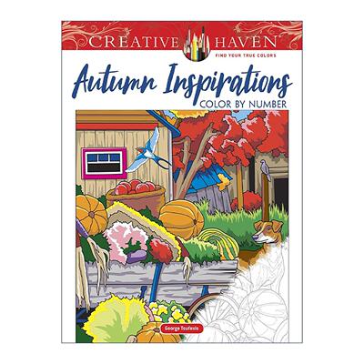 英文原版 Creative Haven Autumn Inspirations Color by Number 创意保护区 秋天灵感 编号颜色 填色涂色书 进口英语原版书籍