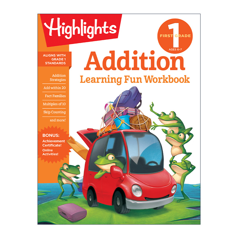 英文原版 First Grade Addition Highlights Learning Fun Workbooks 一年级加法 亮点趣味学习练习册 儿童数学启蒙 游戏谜题