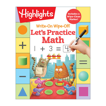 英文原版 Write-On Wipe-Off Let's Practice Math 可写可擦 数学练习 亮点幼儿儿童启蒙认知绘本 Highlights 游戏活动书进口书籍