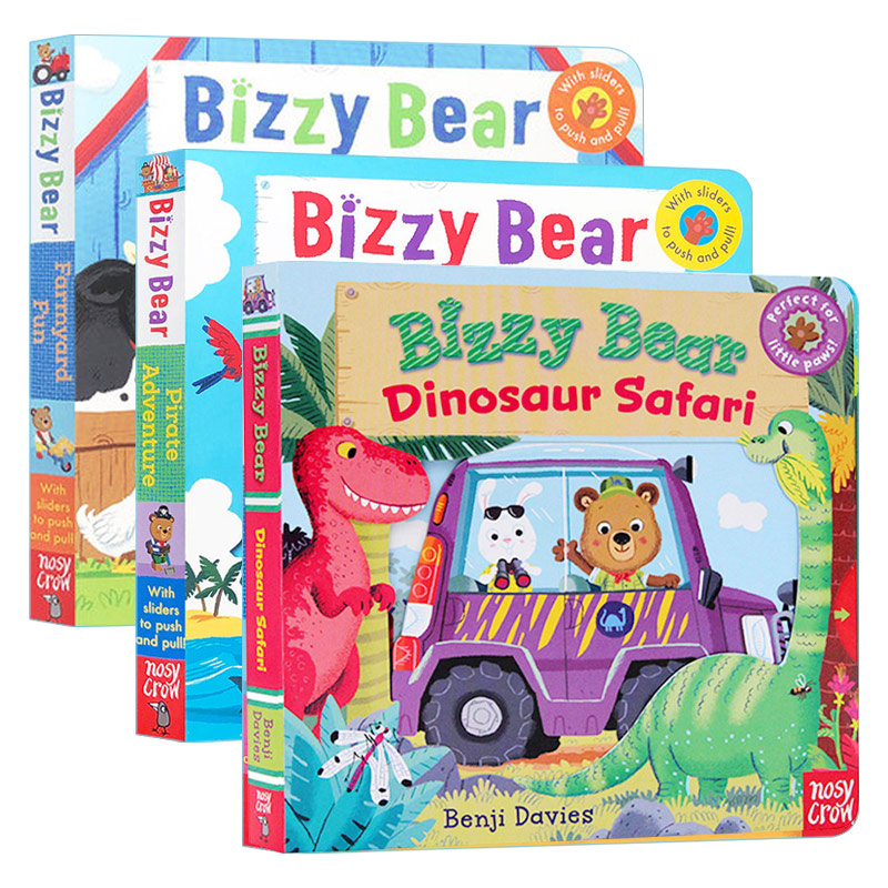 英文原版 Bizzy Bear 小熊很忙系列第二辑3册 熊熊宝宝操作抽拉玩具纸板机关书 培养提高动手能力 趣味农场 恐龙 英文版进口英语书