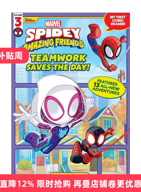 英文原版 Spidey and His Amazing Friends Teamwork Saves the Day 蜘蛛侠和他的神奇朋友 团队合作拯救了一天 儿童漫威漫画绘本