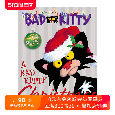 英文原版 A Bad Kitty Christmas: Includes Three Ready-to-Hang Ornaments! 小坏猫 圣诞节 精装绘本 含3个挂饰 英文版