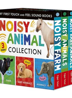 英文原版 Noisy Animal 3-Book Boxed Set 吵闹的动物系列三册纸板书盒装套装 吵闹的动物宝宝 农场 触摸书 Tiger Tales 英文版