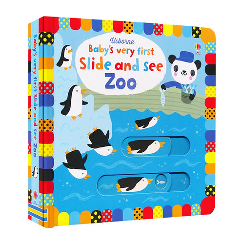 幼儿滑动触摸操作书 动物园 Usborne Baby's Very First Slide and See Zoo 英文原版绘本 英文版动物科普认知绘本 亲子互动纸板书