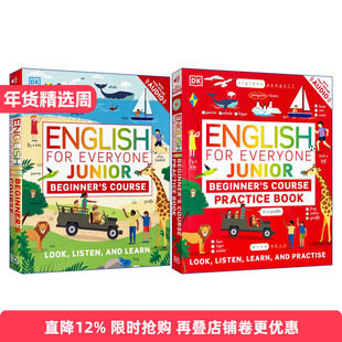 英文原版 English for Everyone Junior Beginner's Course 人人学英语低幼版教材练习册2册合售 DK新视觉 英语学习带插图进口书