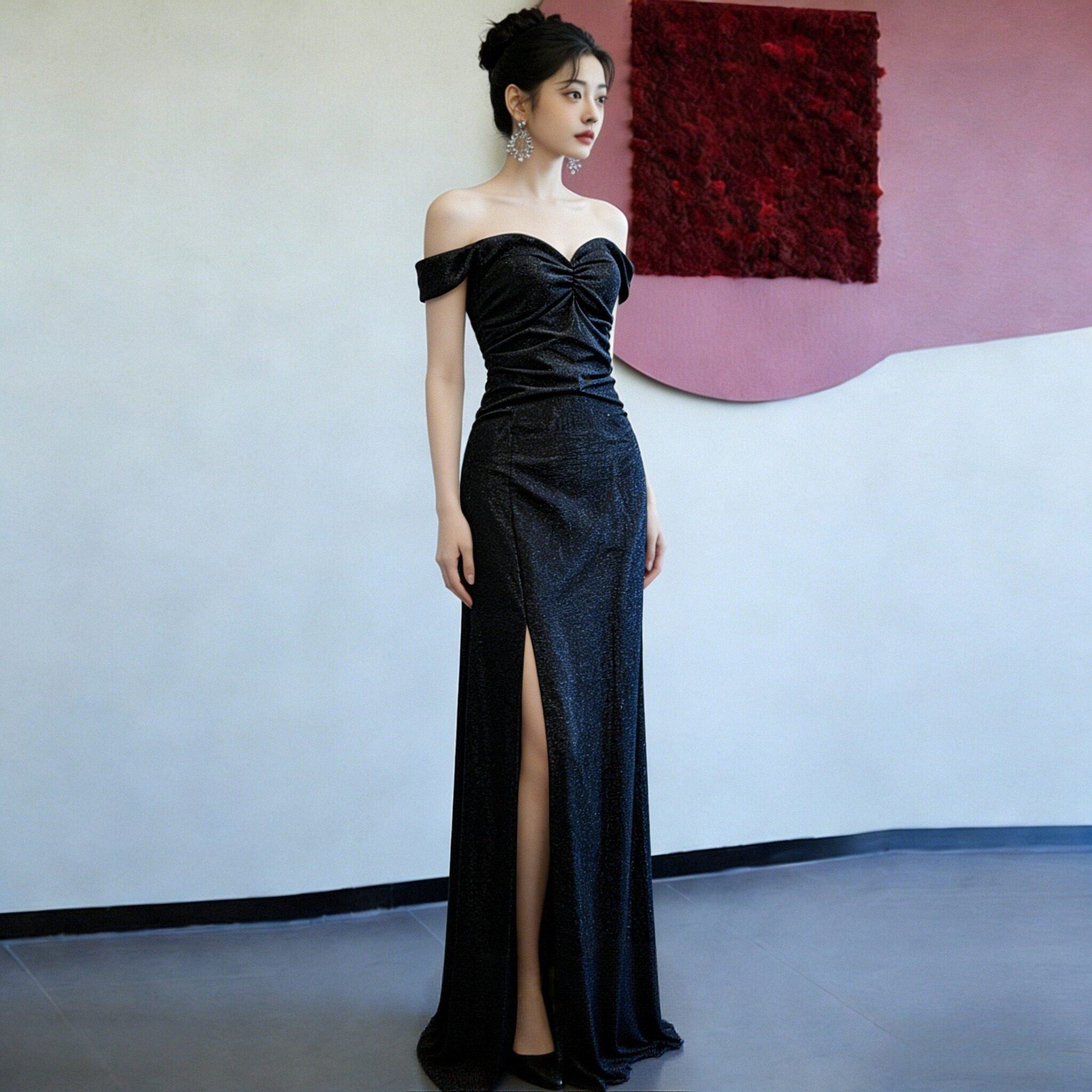 新款欧美香槟色一字肩亮片晚礼服声乐艺考生鱼尾绝美订婚开叉长裙,女装/女士精品,连衣裙,淘宝优惠券,粉丝福利购,淘宝优惠卷