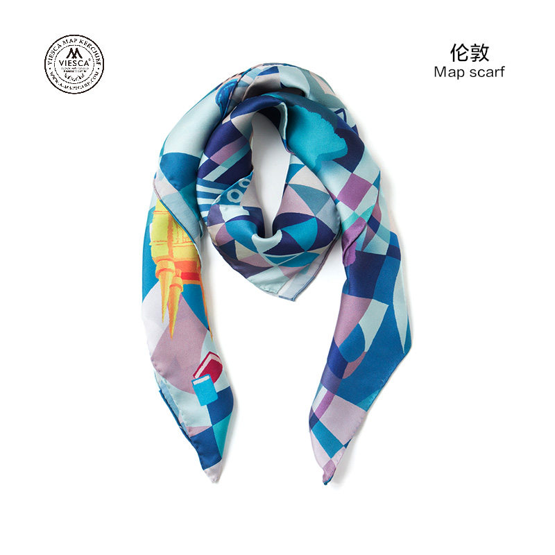 viesca伦敦地图手绘出国会员丝巾