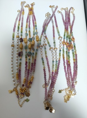 925银天然碧玺手链女S925银经路路通手链彩虹碧玺水晶珍珠送女友