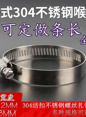 304活扣不锈钢喉箍扎带宽度12MM管卡扣固定螺丝可松可退金属扎带