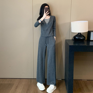 减龄穿搭一整套假两件长袖 休闲运动套装 女春秋季 韩版 两件套 阔腿裤