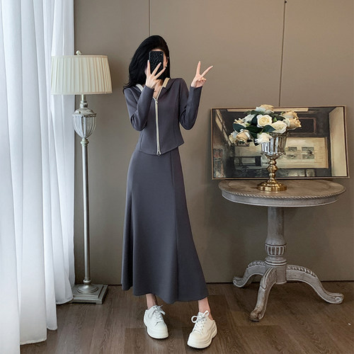 休闲连帽卫衣套裙女春秋高级感盐系轻熟风裙子一整套穿搭两件套装