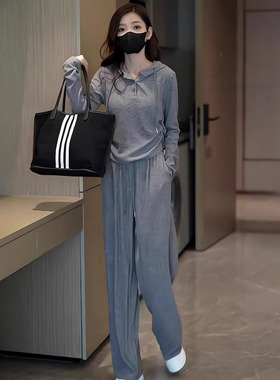 灰色休闲运动套装女春秋季时尚减龄穿搭一整套秋日巨好看的两件套