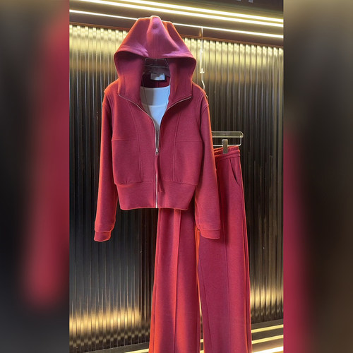 高级感红色连帽卫衣套装女春秋减龄穿搭一整套休闲运动套装两件套