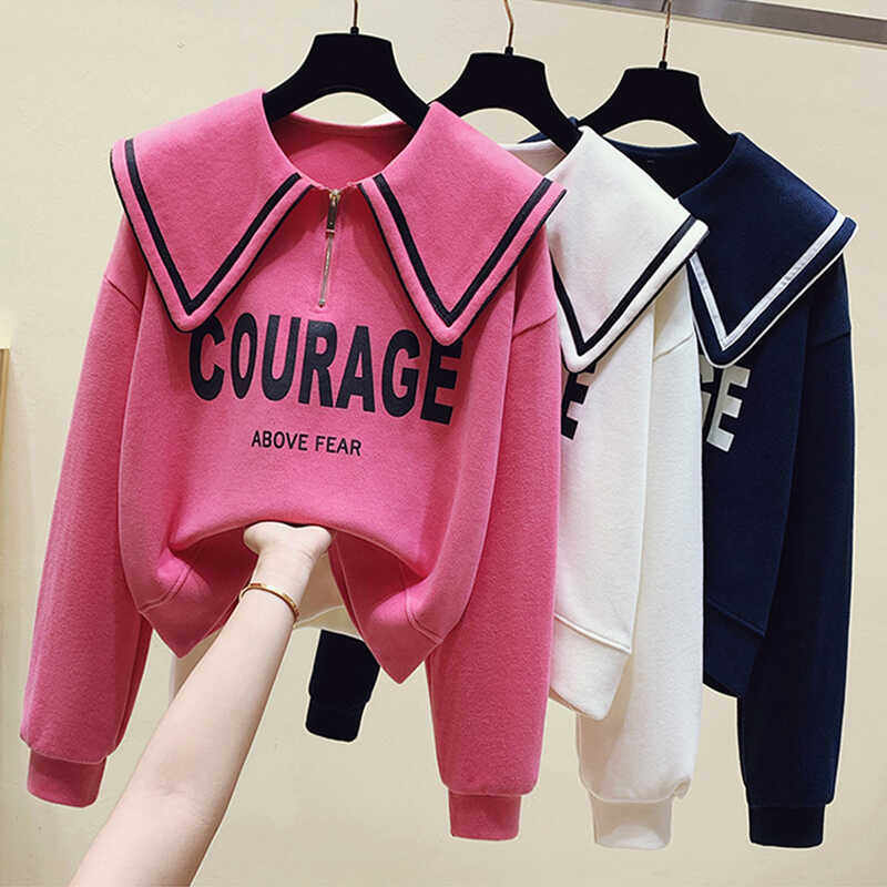 女童娃娃领海军风卫衣2024春秋新款初中学生时髦长袖T恤洋气上衣