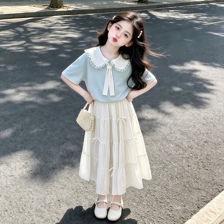 女童夏季海军风T恤裙两件套