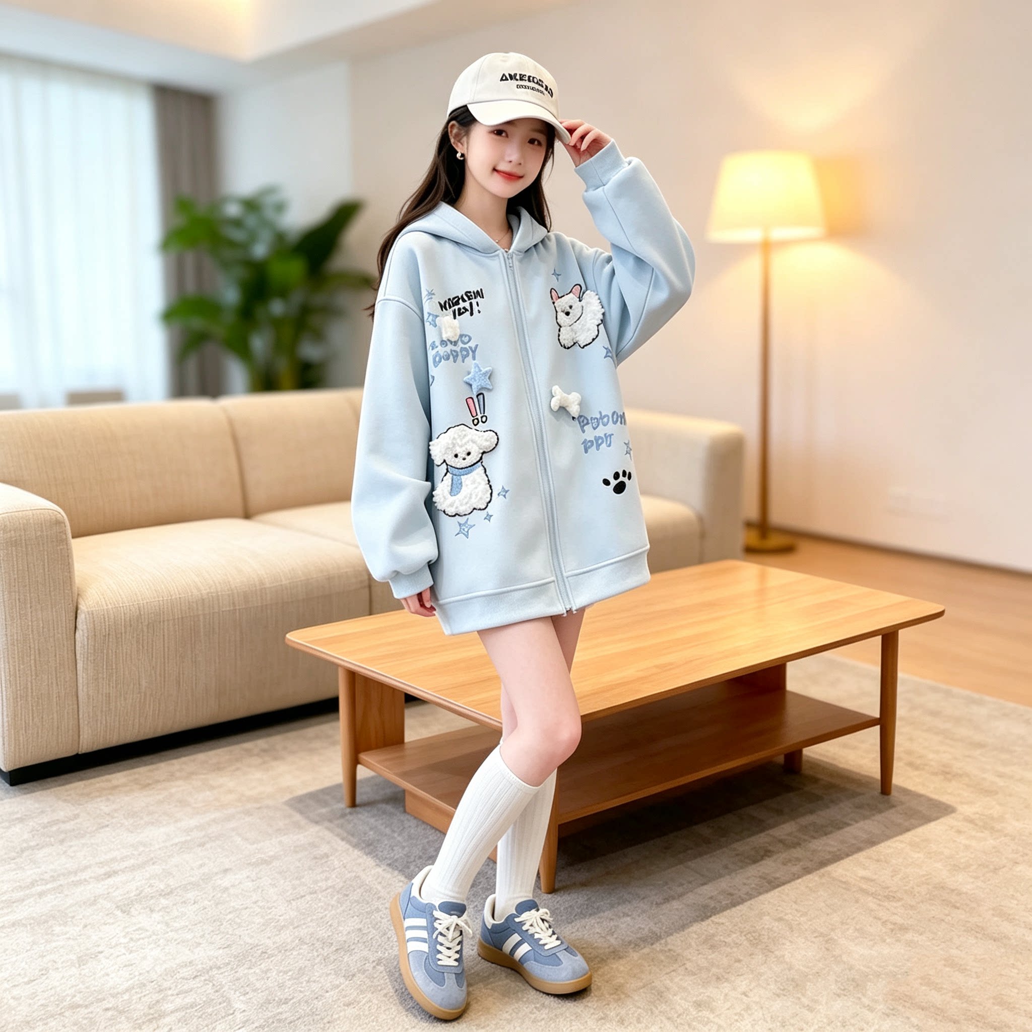 女童春秋连帽卫衣2026新款初中小学生日系卡通小狗百搭款开衫外套