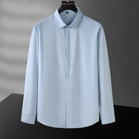 A large-sized white shirt, ice silk men's long-sleeved business formal wear with a slimming and oversized hidden button, thin, drape, no-iron short-sleeved shirt thumbnail 3