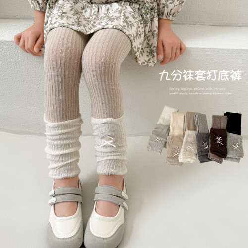 女童九分袜套双蝴蝶结打底裤DB2601