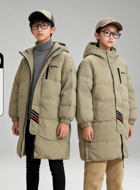 90白鸭绒儿童东北极寒加厚长款连帽羽绒服DC008