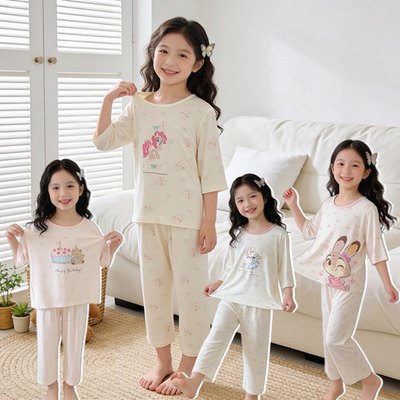 A类～10A抗菌莱赛尔儿童卡通七分袖家居服套装空调服MXX26X01