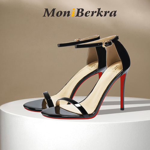 新款一字带红底高跟凉鞋