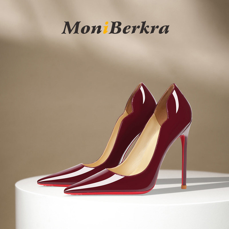 酒红色高跟鞋女细跟2025年春夏新款时尚性感尖头漆皮气质红底单鞋