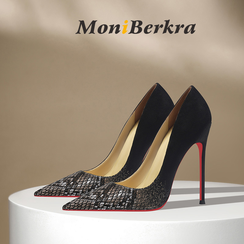 红底单鞋时尚性感渐变蛇纹高跟鞋