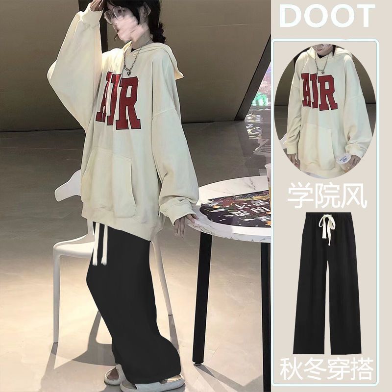 学生韩版卫衣加绒套装女2022冬季